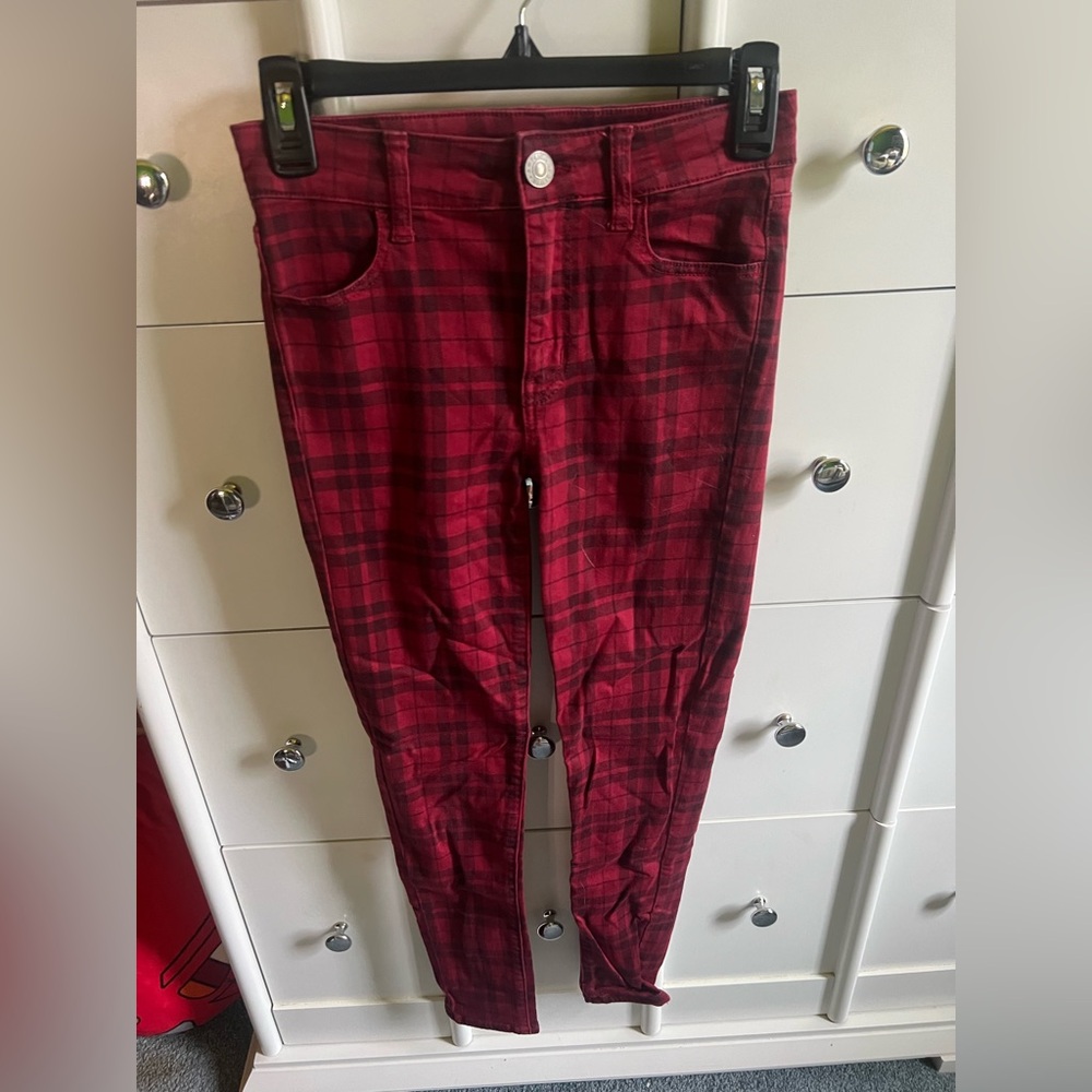 American Eagle Red Plaid High Waisted Jegging